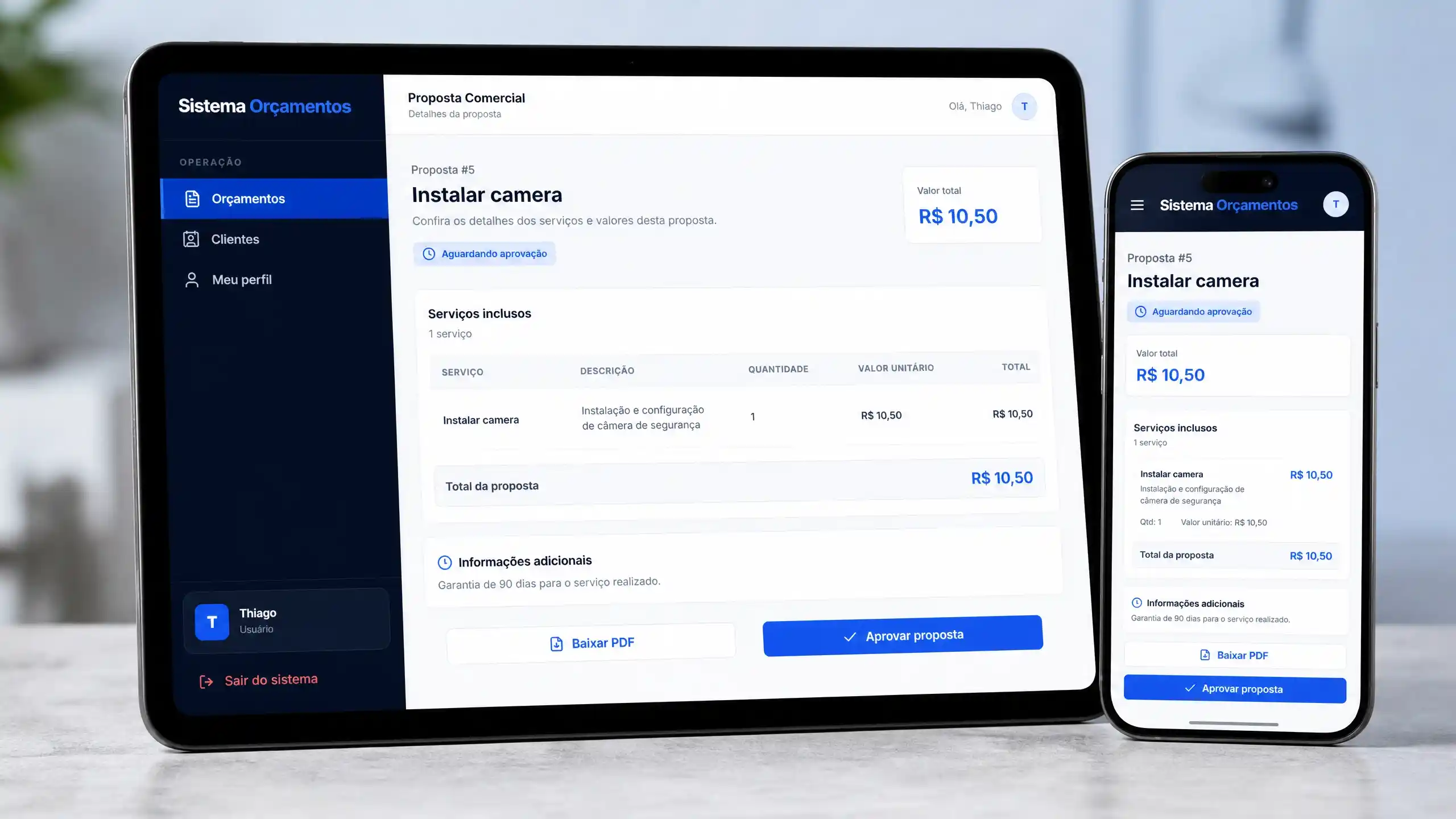 Exemplo de proposta organizada na visão do cliente
